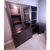 Image 1 : Dark Wood Storage Unit with Glass Cabinets, Open Shelving, and Lockable Filing Cabinet