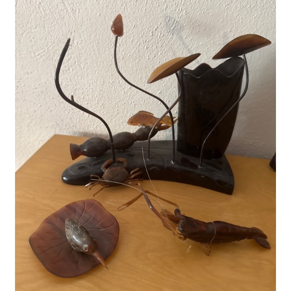 Decorative Natural Horn Carvings - Aquatic Creatures & Feathered Friend 9T