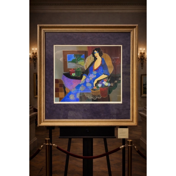 Itzchak Tarkay Titled Blue Afternoon 158/350 Serigraph in color on woven paper Hand signed in pencil