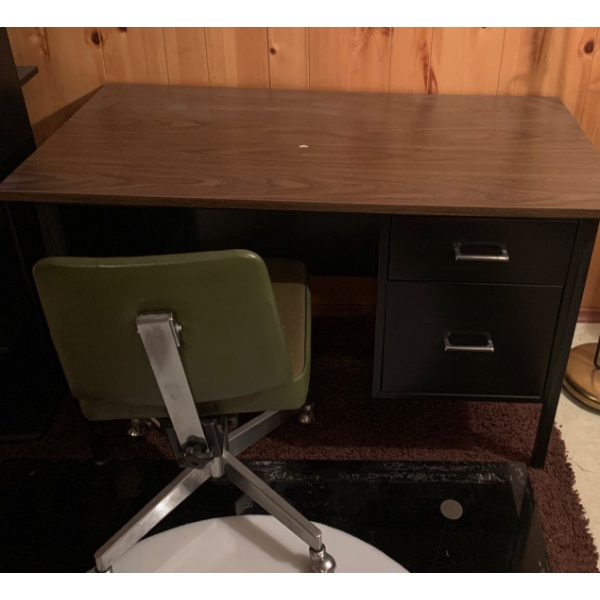 Metal Home Office Desk w/ Vintage Chair On Casters 44x26