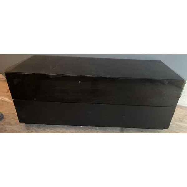 Black Media Console with Flip-Down Door and Storage Drawer