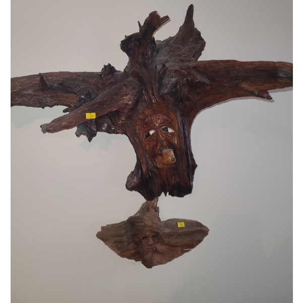 Two Wooden Face Carvings 27 X 20 and 13 X 8 