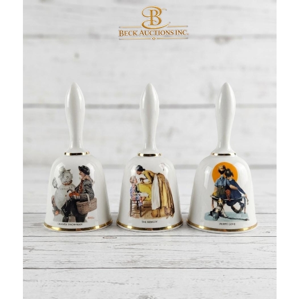 Porcelain Collector Bells , Artwork By Norman Rockwell, Manufactured By The Danbury Mint 1970s