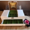 Image 1 : Vintage White Buxton Jewelry Box 16.5 W, 8.5 D, 6 T and Birks Porcelain Rose 