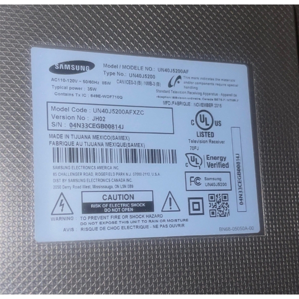 36' SAMSUNG LCD Television Mo.UN40J5200AF 