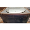 Image 1 : Antique: Suitcase 17 W, 7.5 D, 16 T w/ Contents Shown and Mirror 13.5" Diameter