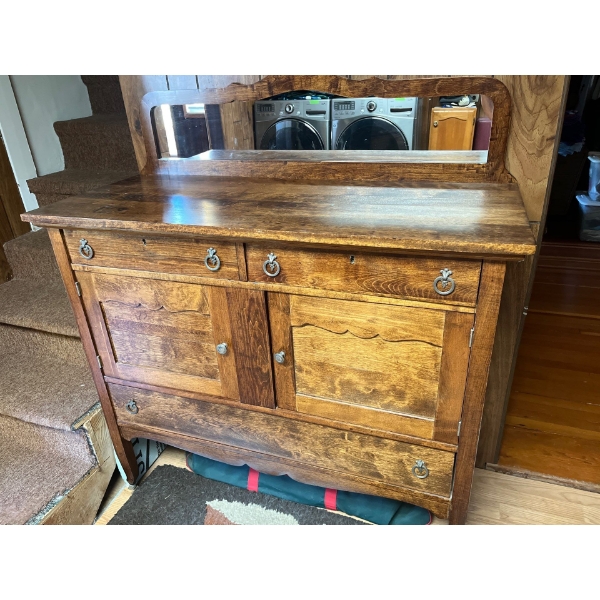 antique beautifully, handcrafted, solid wood hutch with all original hardware, including mirror in b