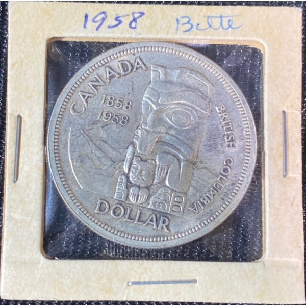 1958 Canadian British Columbia Centennial Silver Dollar