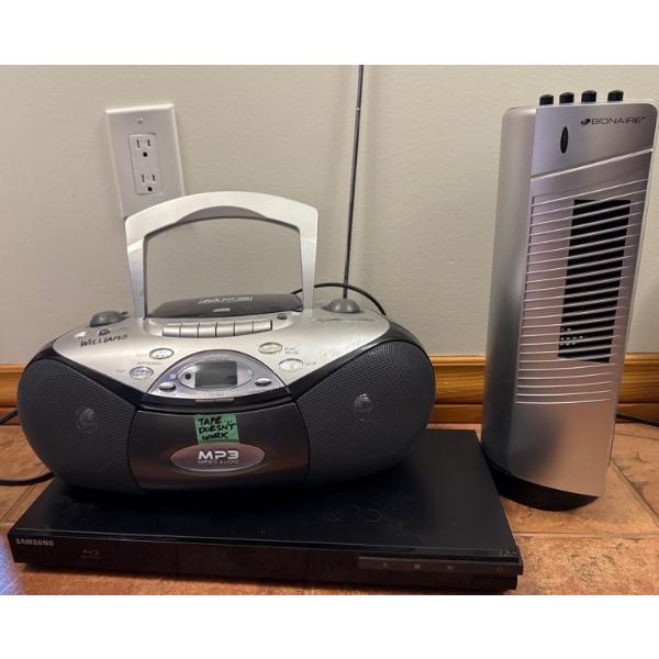 Samsung BluRay Model BD-D5300, Bionaire BT17Z,  SANYO CD Player (Tape Broken)