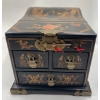 Image 1 : Gorgeous Black Oriental  Wood Jewelry Box w/ Swing Top Mirror, 3 Drawer w/ Key - Gold Dragon