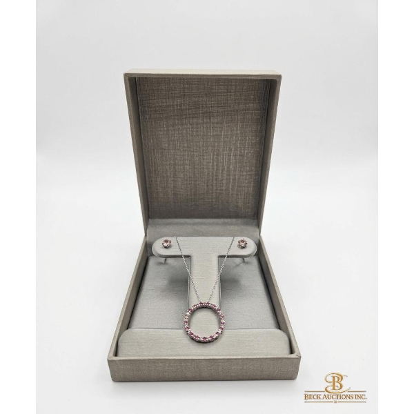 10k Lab-Created Diamond And Pink Sapphire Eternity Pendant Necklace With Matching Earing 2.90G 