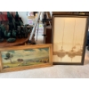 Image 1 : two framed prints, one of two sailboats, and the other is a painting of sheep on a hillside