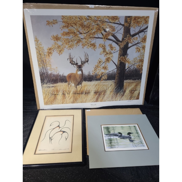 Print 1432/3000 "Fence Line", Artist: John Beeston 24 X 20.5, Print "Fishing Loons" 13.5 X 11.5