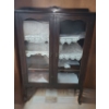 Antique Wooden China Cabinet w/ 4 Shelves 40 W, 16 D, 58 T, Key and Fabric Shelf Liners Included