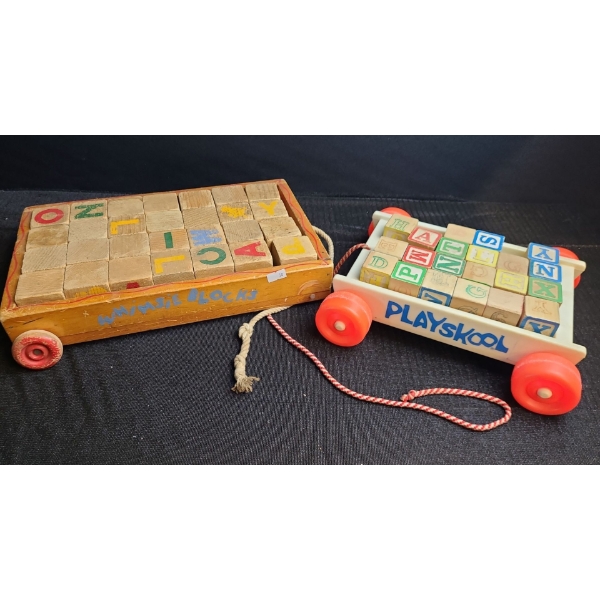 Vintage Whimsey and Playskool Letter Blocks w/ Wagons 