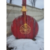 Antique Yard Art - Farm House Dinner Bell - XL Cable Spool Reporpused 
