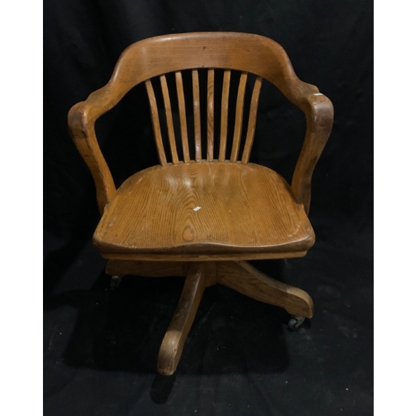 Vintage Rolling Wooden Chair, Missing One Wheel - 21W, 20D, 31T