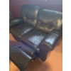 Image 2 : Brown Leather 2 Seater Couch with Reclining Seats 63 L, 39 T, 35 W