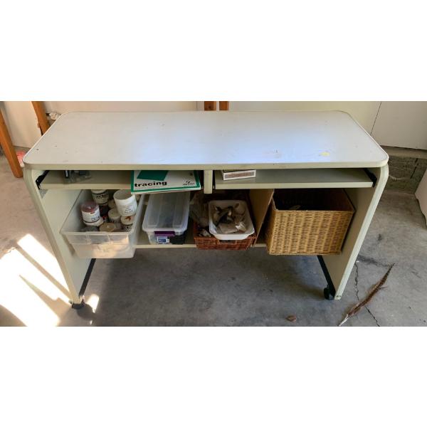 Metal Office Desk With Artist Supplies 48L 18D x 30T