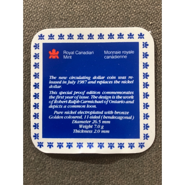 1987 Canadian Loon Dollar Proof Coin in Presentation Case