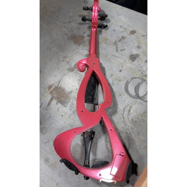 Electric Violin with Red Metallic Finish, Bow, and Padded Carrying Case