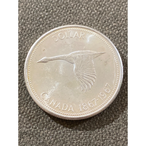 1967 Canada Centennial Silver Dollar Coin Featuring Queen Elizabeth II and Flying Goose