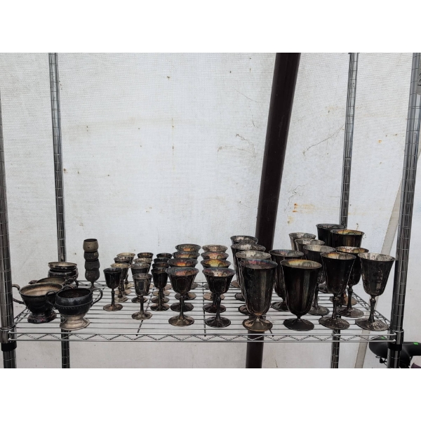 Large Brass and Silver Plated Tableware and Goblet Collection