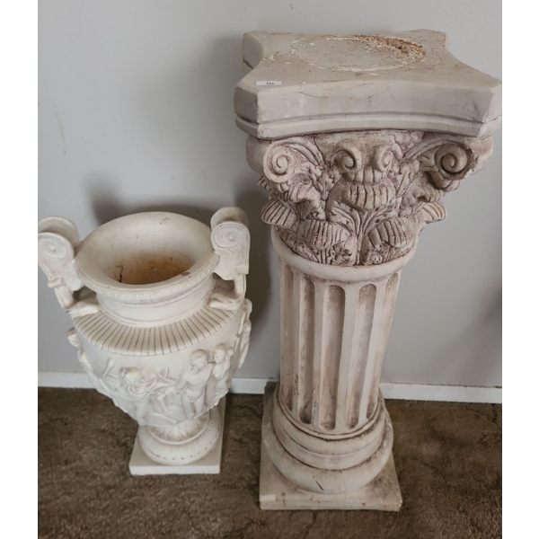 Decorative Plaster Urn 11 W, 19 T and Pillar 9 W, 9 D, 28 T 
