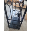 Image 4 : Metal Fireplace Tool Kit & Log Holder 17 1/2 w, 29 h, 12 d