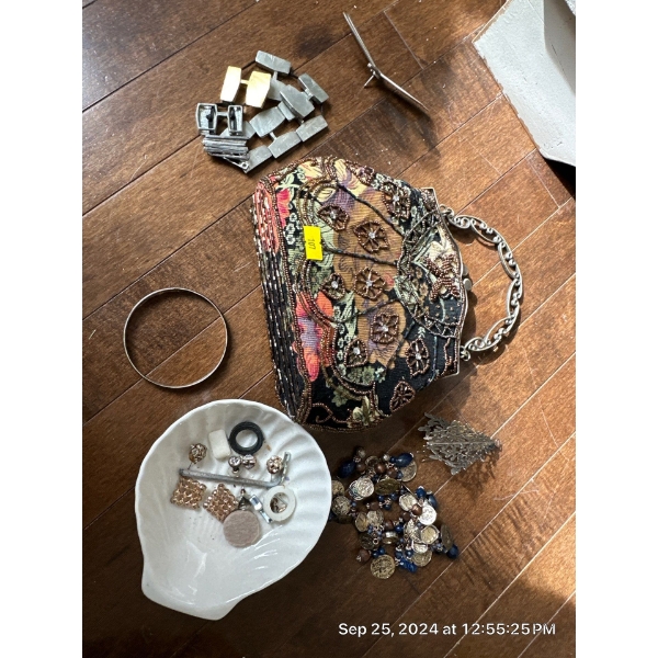Beaded Handbag w/ Miscellaneous Costume Jewelry 