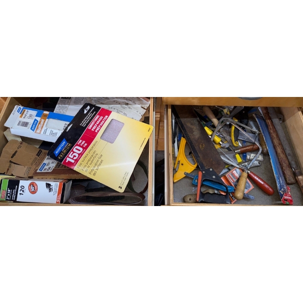 Assorted Sandpaper , Files, Hand Saws, Blades, Scrapers & More