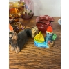 Image 2 : Glassware, butterdish, two candle holders, lighthouse salt and pepper shakers, and yorkie figurines.