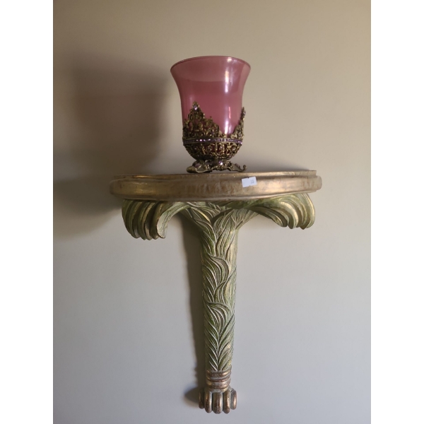 Plaster Wall Sconce 16 W, 20 T w/ Decorative Pink Glass Vase