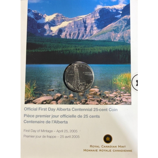 First Day of Alberta Centennial 25-Cent Coin