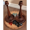 Image 2 : Blue Mountain Pottery Vessels w/ Fat Lava Jug Onyx Lamp Base Wooden Candlestick Holders & More