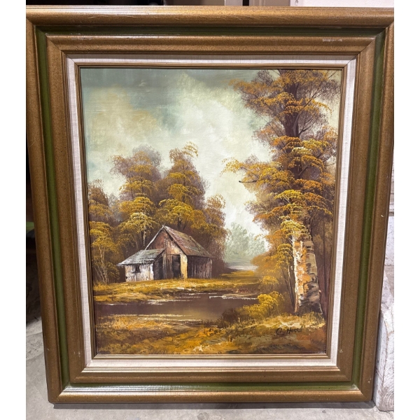 Signed Oil on Canvas Titled "Cottage in the Wind" by C Hettl  28x33"tall