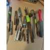 Image 1 : Variety of files and vintage cold chisels and punches by Vlchek, plus steal punch stand