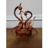 Image 2 : Stunning Hand Wittled Teak Cranes w/ Decorative Bronze Candle Stands Pillars 22T