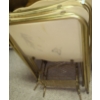 Image 7 : Tables: Side: 22 W, 27 D, 22 T , Coffee 36" Diameter Top, 15.5 T, Set of Vintage TV Trays