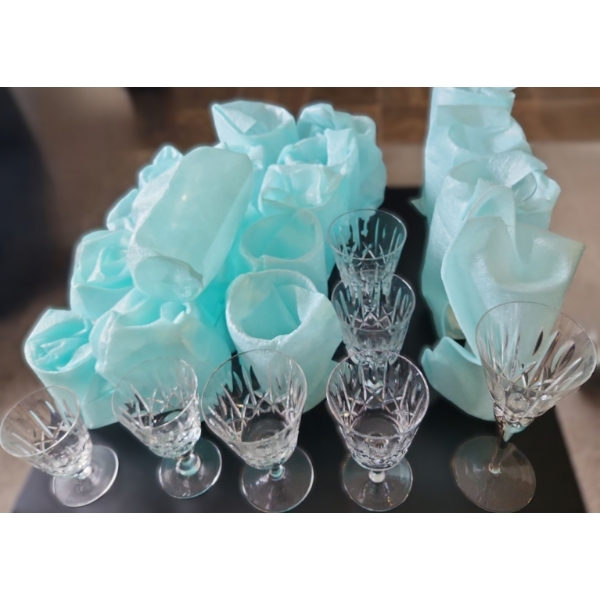 Crystal Glassware, Assorted Sizes, Wrapped Glasses Shown With Unwrapped Examples for Quantity