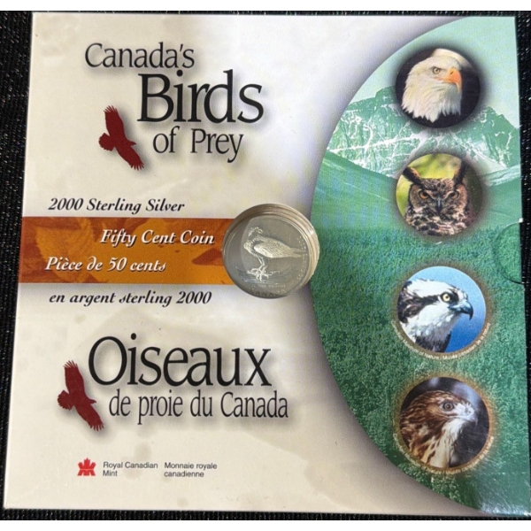 2000 Canada's Birds of Prey 50 Cent Coin 92.5% Silver 9.3 Grams