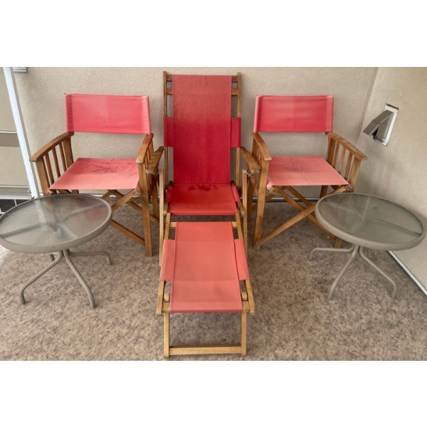 Folding Cloth Lawn Loungers w/ 2 Round End Tables & More