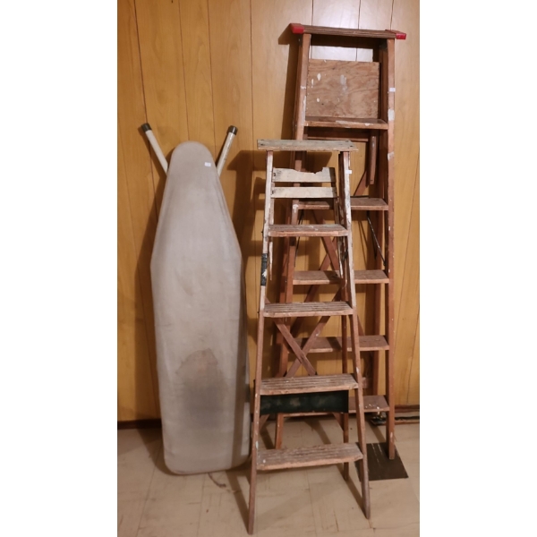 Pair of Wooden Ladders (4 Step: 57 T and 5 Step: 71 T) also Includes: Ironing Board 