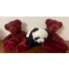 Image 1 : Collectible Panda Teddy Bear & Two Identical Russ Maroon Teddy Bears  9"tall