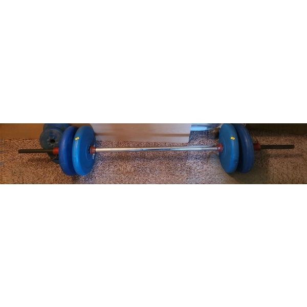 Weightlifting Bar and Weights as Shown (Blue Weights)