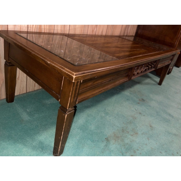 Vintage Coffee Table w/ Glass Inserts 44x17x25