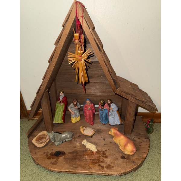 Vintage Handmade Nativity Scene 16"Tall