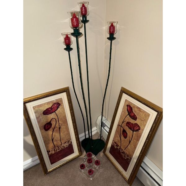 Pair Of Framed Art Prints w/ Petal Candelabra 44T