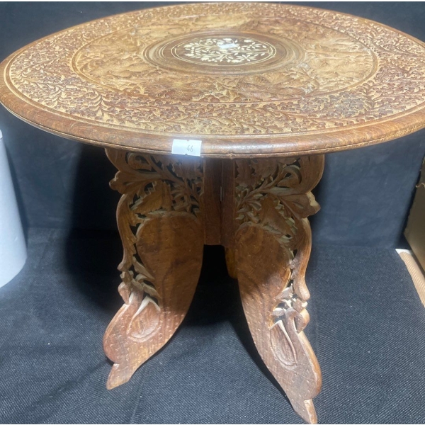 Vintage Hand Carved Inlay Bone Wood Moroccan Side Table 22x23