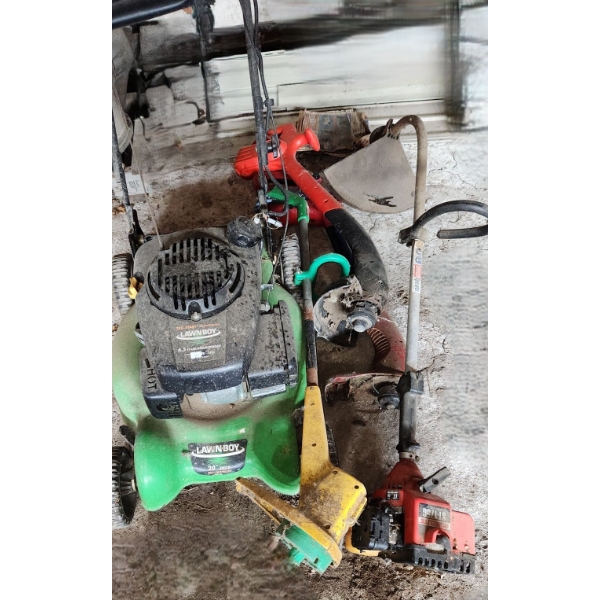 Lawn Boy 20" Deck Mower, and Trimmers: Homelite ST- 175G and No Batteries: Toro 12 V, B&D CST800-CA 